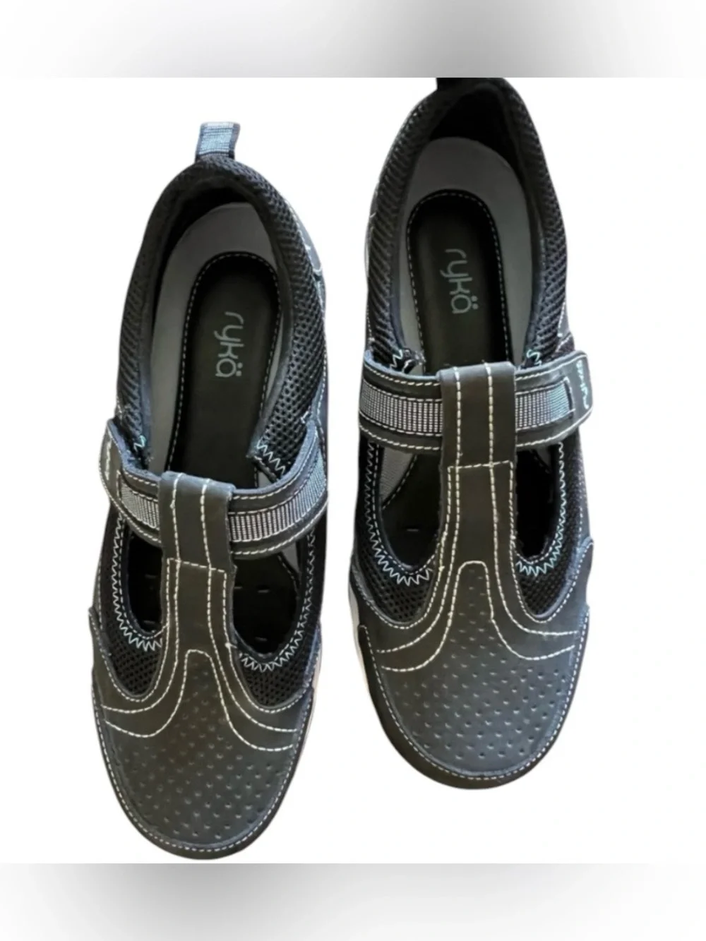 Ryka Veronica women’s 8W black and blue canvas slip on sneakers